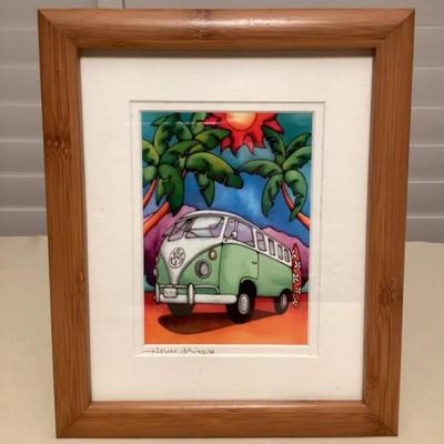 MMP147 Bamboo Framed Picture Of A VW Van By Holly Kitaura 