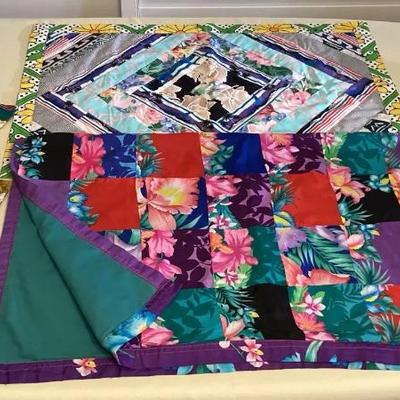 MMP014 Vintage Hawaiian Patchwork Quilt Blanket, Floor Mat & Pot Holders New