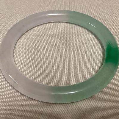 MMP129 Green & White Jade Bangle Bracelet New 
