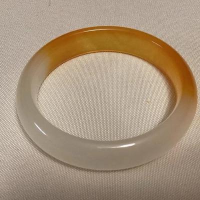 MMP131 Orange & White Jade Bangle Bracelet New 