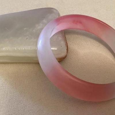 MMP124 Pink & White Jade Bangle Bracelet New 