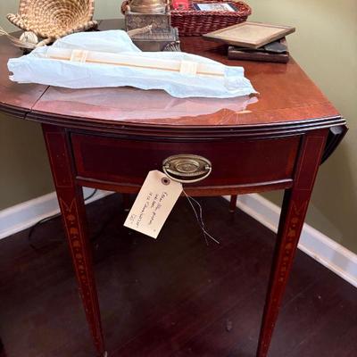 Sale Photo Thumbnail #133: Etan Allen Pembroke table $125
18 [2 9" leaves] X 18 X 28"