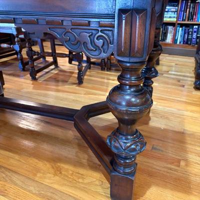 Sale Photo Thumbnail #109: Jacobean dining table and set of 6 chairs $695
62 X 38 X 20"