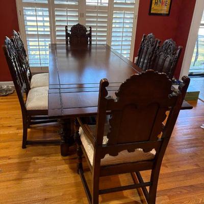 Sale Photo Thumbnail #107: Jacobean dining table and set of 6 chairs $695
62 X 38 X 20"
