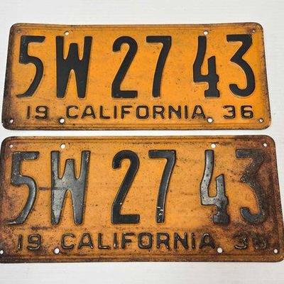 2141 • matching pair of 1936 vintage california license plates