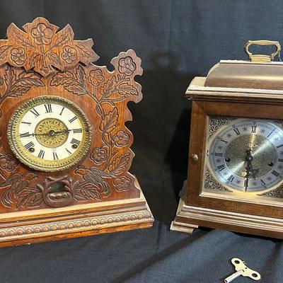 Two Vintage Mantle Clocks: Hamilton & Gingerbread Style  