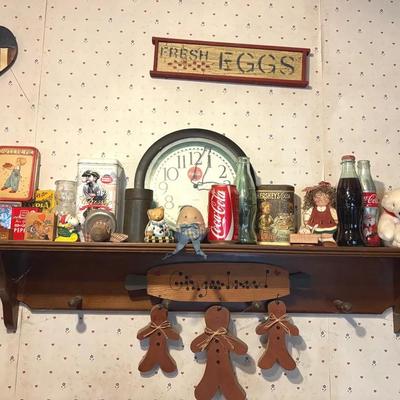 Shelf Of Decorative Collectibles-Coke, Country Kitchen Decor
