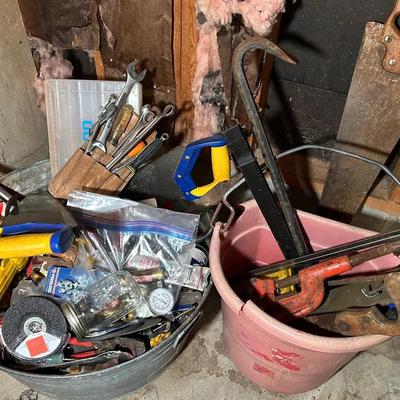 Mystery Lot Of Tools & Shop Supplies Including Galvanized Pail 