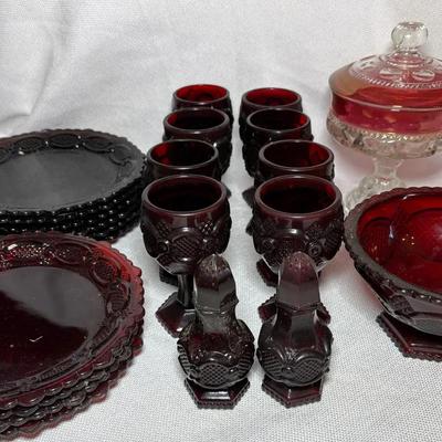Vintage Cranberry Plates, Glassware, Dish