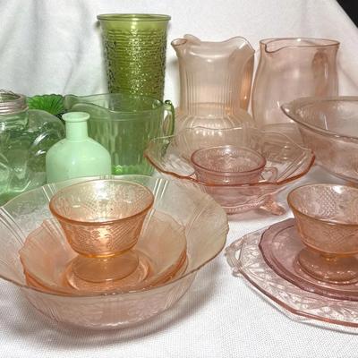Vintage Green & Pink Depression Glass