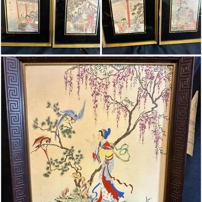 Asian Hand Colored Framed Prints