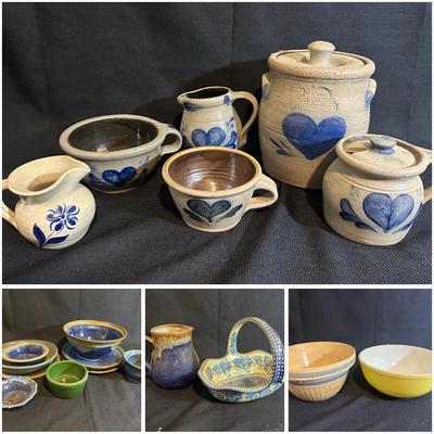 Large Lot of Signed Pottery Items: Rowe Pottery Works, Pyrex, Roseville & More