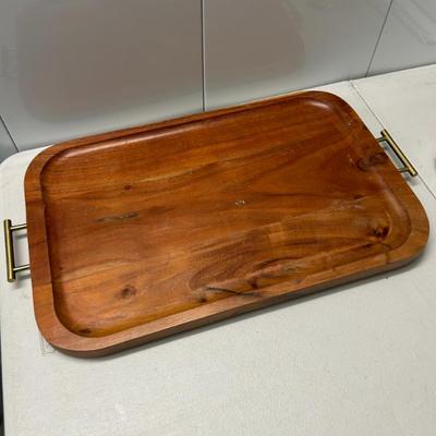 Sale Photo Thumbnail #245: Solid wood and metal handle tray. 