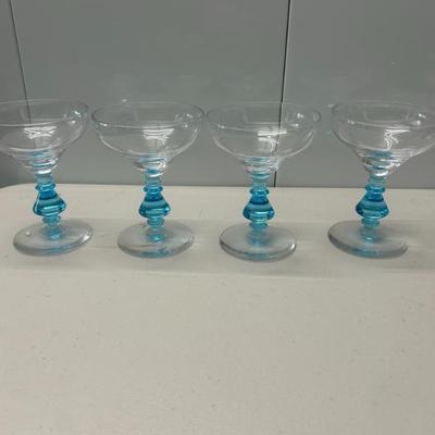 Sale Photo Thumbnail #353: Vintage set of 4 fancy blue margarita or martini glasses. 
