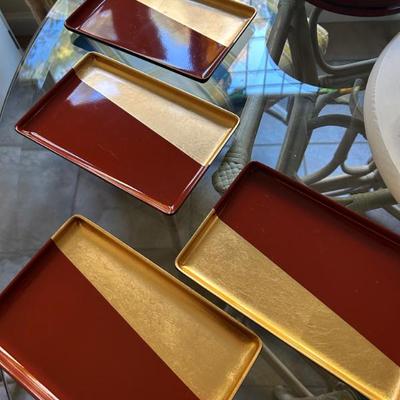 Sale Photo Thumbnail #355: Vintage Japanese lacquered trays. 4 Available. 