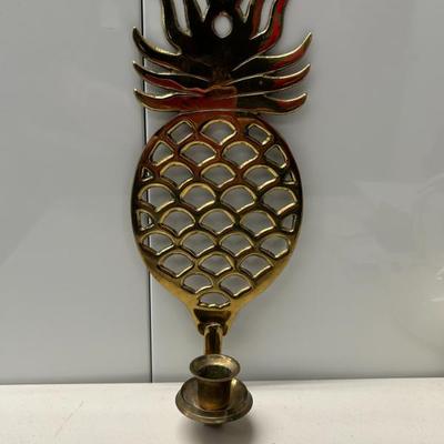 Sale Photo Thumbnail #215: Vintage Hampton Brass hanging pineapple candle sconce. 