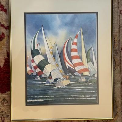 Sale Photo Thumbnail #109: Signed watercolor in brass frame. 