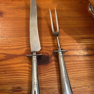 Sale Photo Thumbnail #16: Sterling silver handles and stainless steel meat carving set. $95