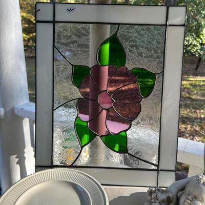 Hangable stained glass piece. 
