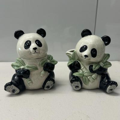Sale Photo Thumbnail #166: Vintage hand painted OCI cream and sugar pandas by OCI. 