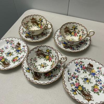 Sale Photo Thumbnail #205: Antique Aynsley "Pagoda" pattern Set of 5 saucers and 3 teacups. Made in England. 