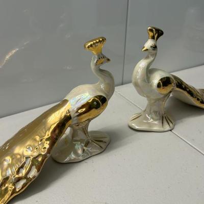 Sale Photo Thumbnail #243: Pair of vintage glazed ceramic peacocks. 