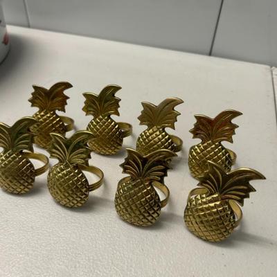 Sale Photo Thumbnail #125: Set of 8 solid brass pineapple napkin rings by Park Designs. 