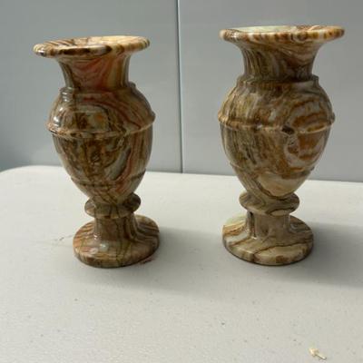 Sale Photo Thumbnail #178: Solid hand carved onyx candle holders. Could be used as small bud vases as well. 