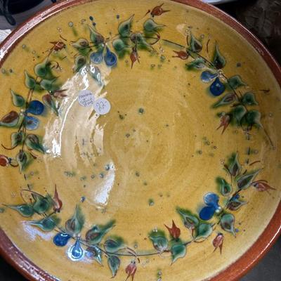 Handmade pottery fruit bowl. Signed. 
