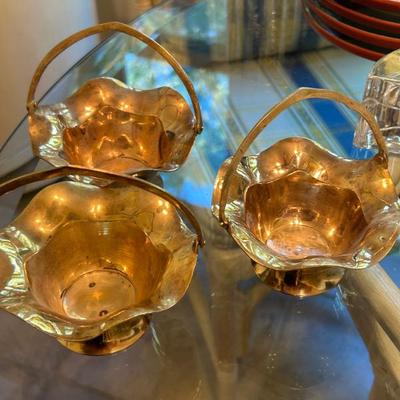 Sale Photo Thumbnail #365: Vintage brass handled baskets. Made in India. 