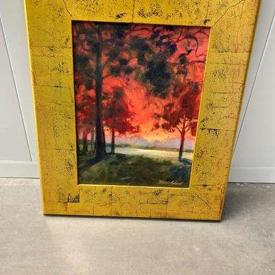 Sale Photo Thumbnail #69: Signed original painting by Susan Colwell in lovely crackle finish gold frame. 
