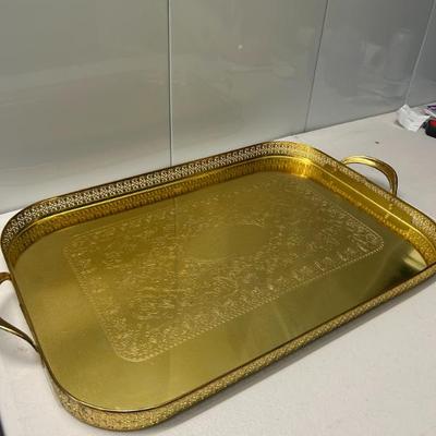 Sale Photo Thumbnail #292: Vintage gleaming handled tray with reticulated gallery. 