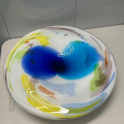 Sale Photo Thumbnail #328: HEAVY handblown glass shallow centerpiece. 