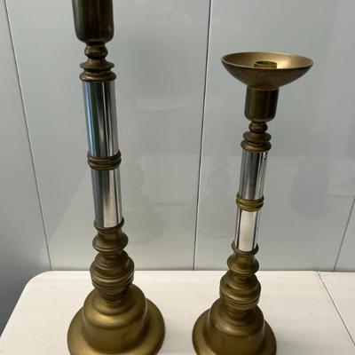 Sale Photo Thumbnail #283: Heavy brass and chrome candle stick holders. 22 in & 18 inch tall. 
