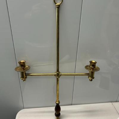 Sale Photo Thumbnail #326: Solid brass and wooden handle hanging or handheld church professional candle holder. 