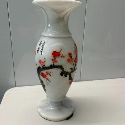Sale Photo Thumbnail #305: Hand carved and painted solid marble Japanese vase. 
