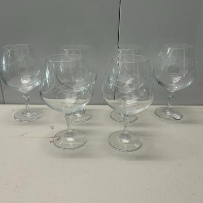 Sale Photo Thumbnail #351: Vintage set of 6 etched crystal whimsical bird brandy sniffer stems. 