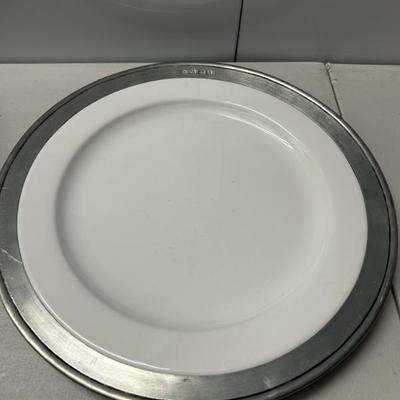 Sale Photo Thumbnail #129: Pewter rimmed hand made ceramic plate by Match. Convivio pattern.