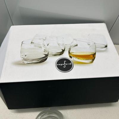 Sale Photo Thumbnail #347: Seaform crystal rocking whisky glasses in box. 