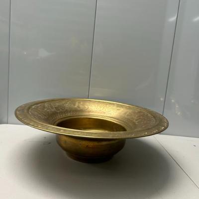 Sale Photo Thumbnail #238: Vintage solid brass bowl with etchings throughout. 