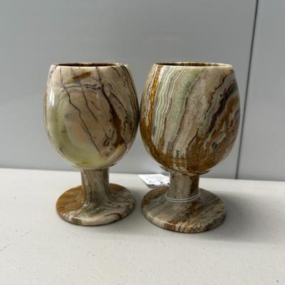 Sale Photo Thumbnail #119: Vintage Hand carved solid onyx pair of wine chalices. 