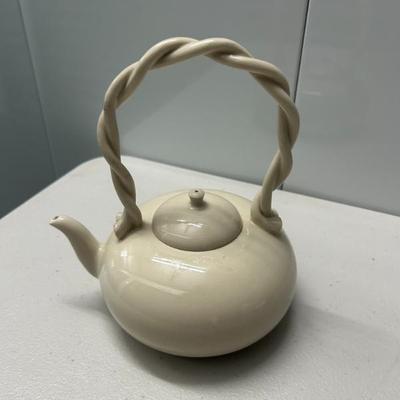 Sale Photo Thumbnail #229: Vintage lidded small teapot with braided handle. 