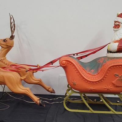 Vintage Poloron Santa Sleigh Blow Mold