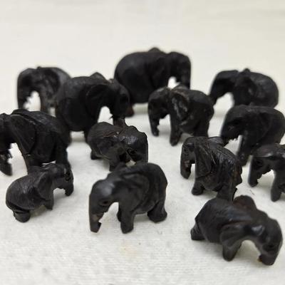 Herd of Tiny Carved Wood Elephants