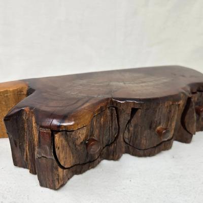 Carved Wood Log Jewelry Box