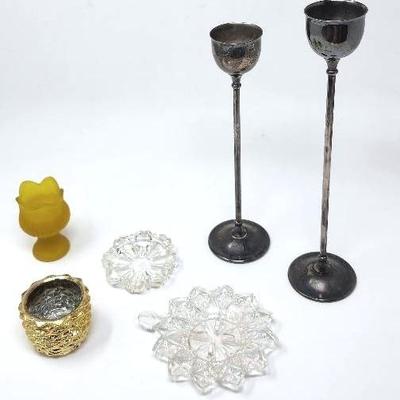 Vintage Italian Silver Plated Candlesticks, Avon Candle, Cut Glass Candle Holders