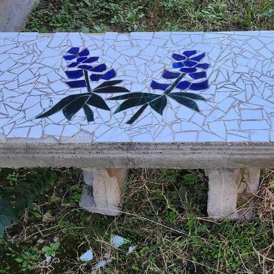 Bluebonnets Mosiac Concrete Garden Bench