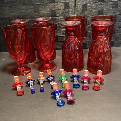 Vintage Noritake Breeze Tea Glasses (8) & Wine Stoppers