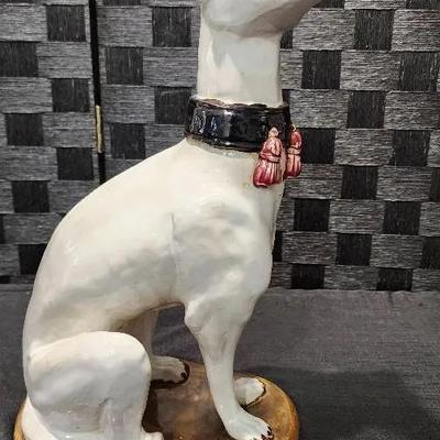 Hollywood Regency Mid-Century Ceramic Whippet Dog Sculpture 14" Tall 