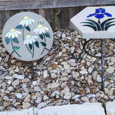 Mosiac Garden Stones with Wrought Iron Stands